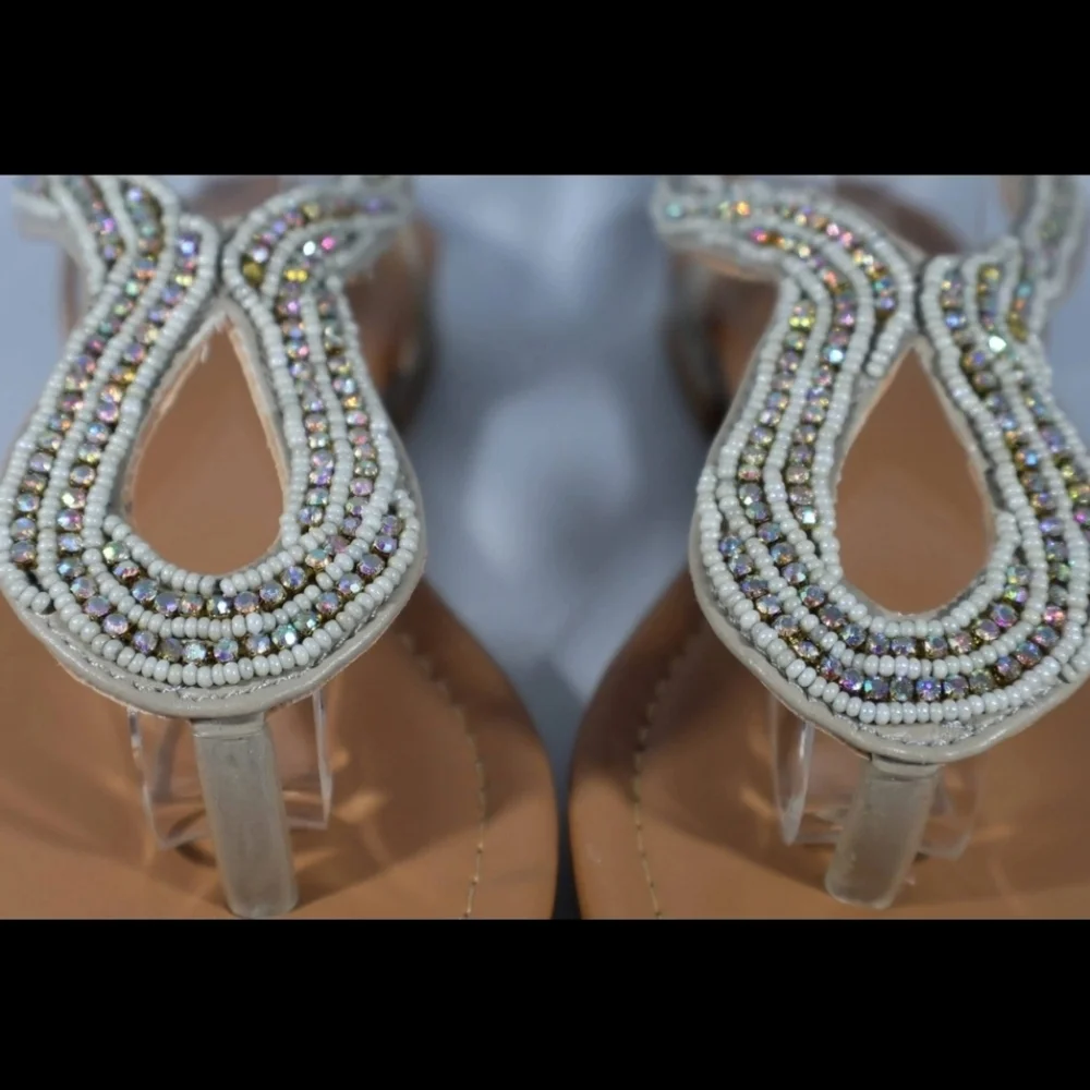 Maurices Beaded Women's Fashion Thong Strappy Sandals, Beige Size 7
